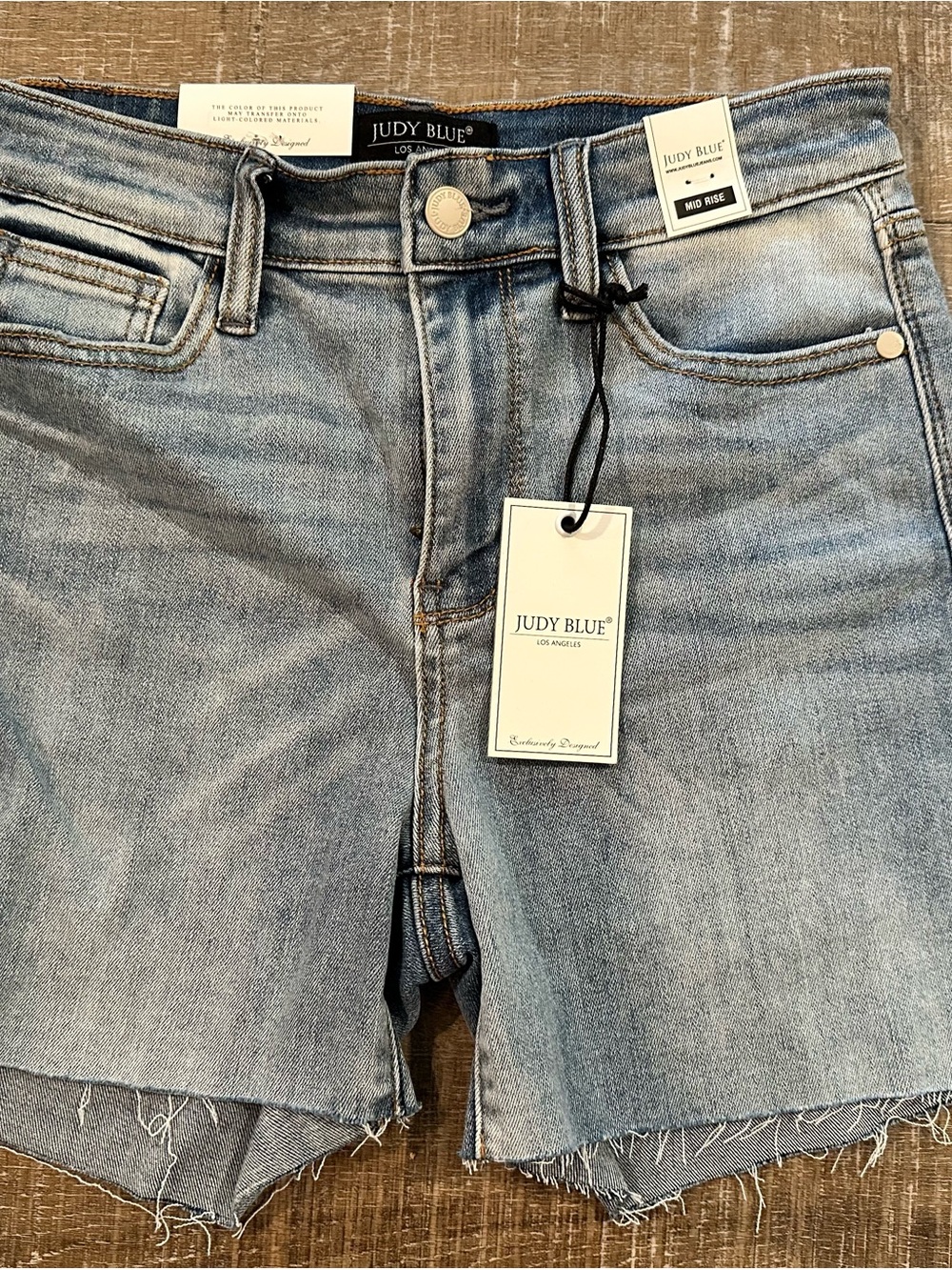 Judy Blue Light Wash Denim Shorts with Leather Patch